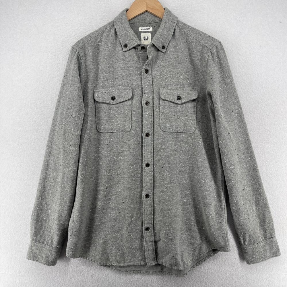GAP Shirt Mens M Idea Button Up Long Sleeve Cotton Blend Jersey Heather Gray